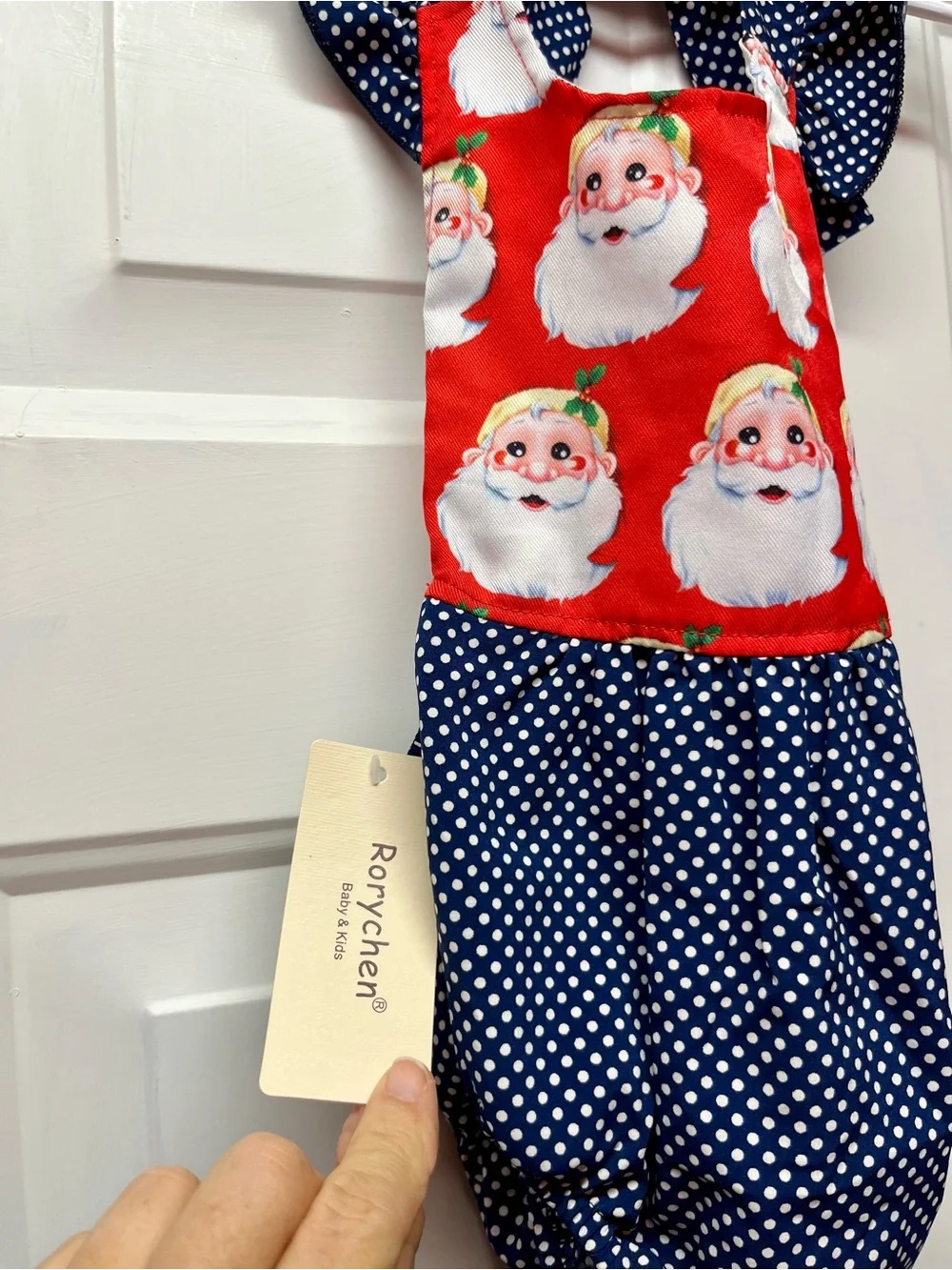 Girls' Festive Santa Polka One-Piece Bodysuit - Red & Navy